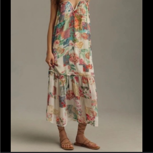 Anthropologie Patchwork Floral Midi Dress - Picture 3 of 8